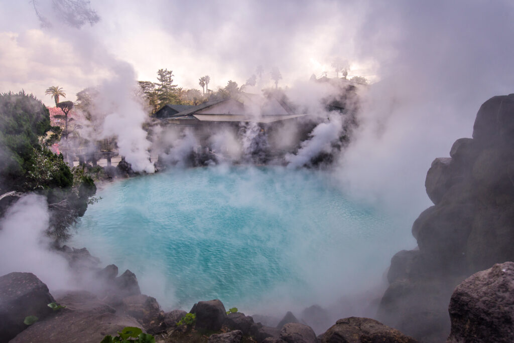 Hot spring  (Hell) blue water in Umi-Zigoku in Beppu Oita, Japan