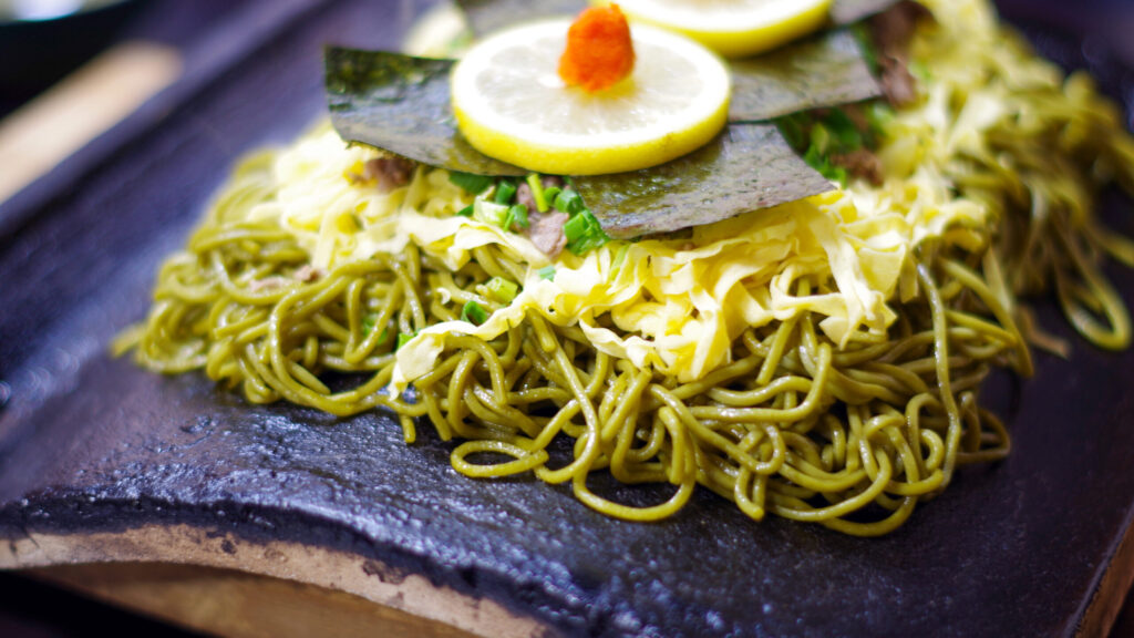 Tile-shaped soba noodles